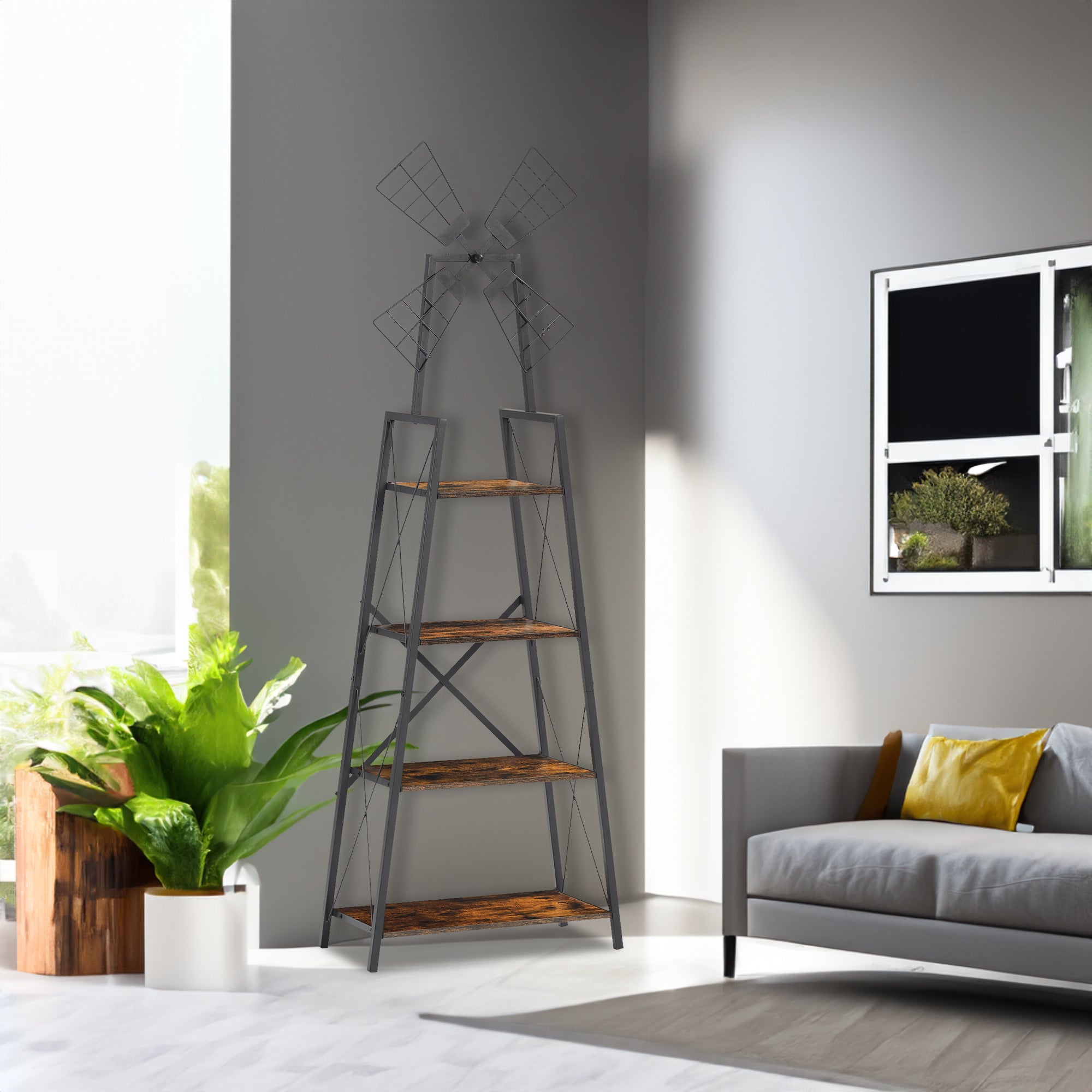 4-Tier Narrow Book Shelf (Brown and Black)