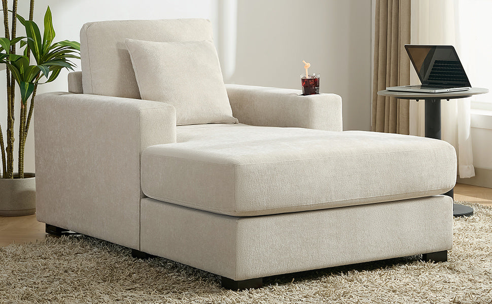 Oversized Chenille Chaise Lounger (Cream)