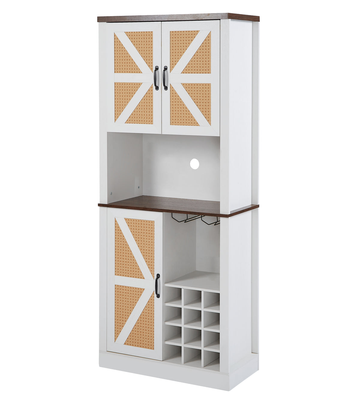 76 Inch Tall Farmhouse Kitchen Faux Rattan Wine Cabinet