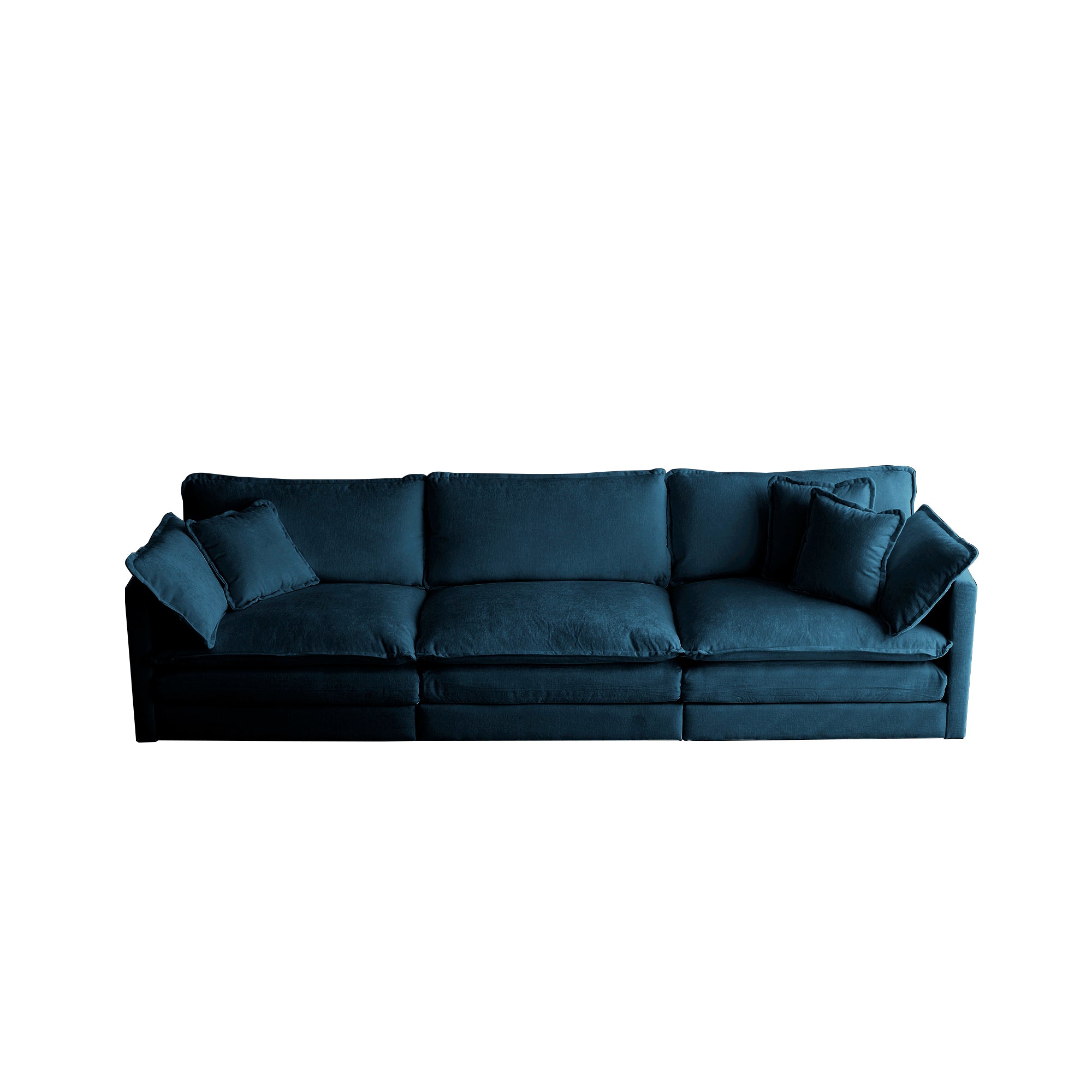 Mid-Century 3-Seat Chenille Sofa with 2 Armrest Pillows and 3 Toss Pillows (Blue)