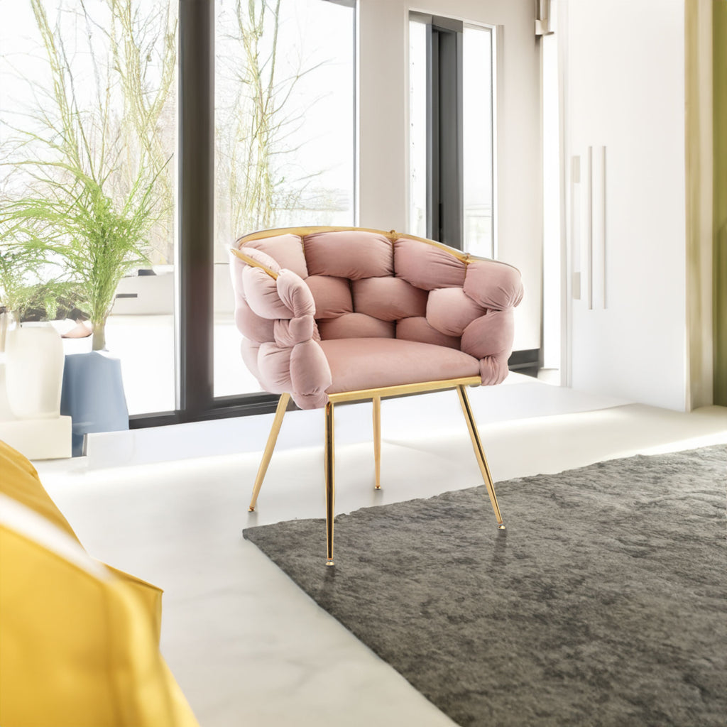Set of 2 Luxury velvet single sofa bedroom chair (Pink)