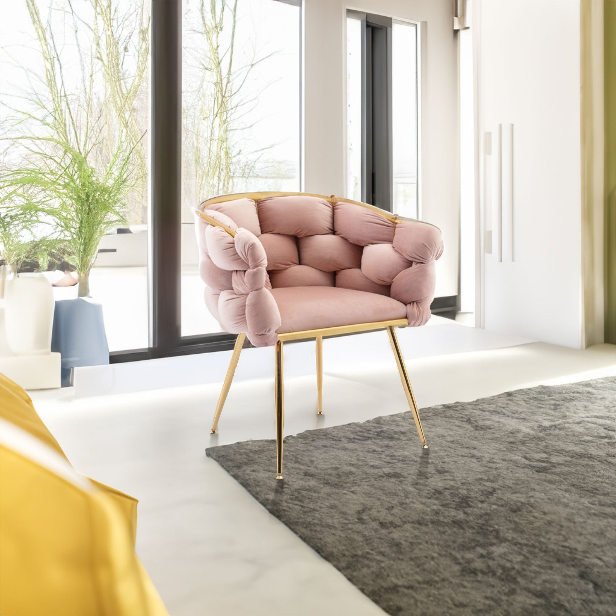 Set of 2 Luxury velvet single sofa bedroom chair (Pink)