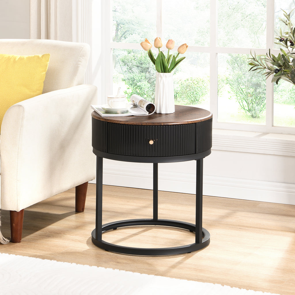 Round Wood End Table (Black)