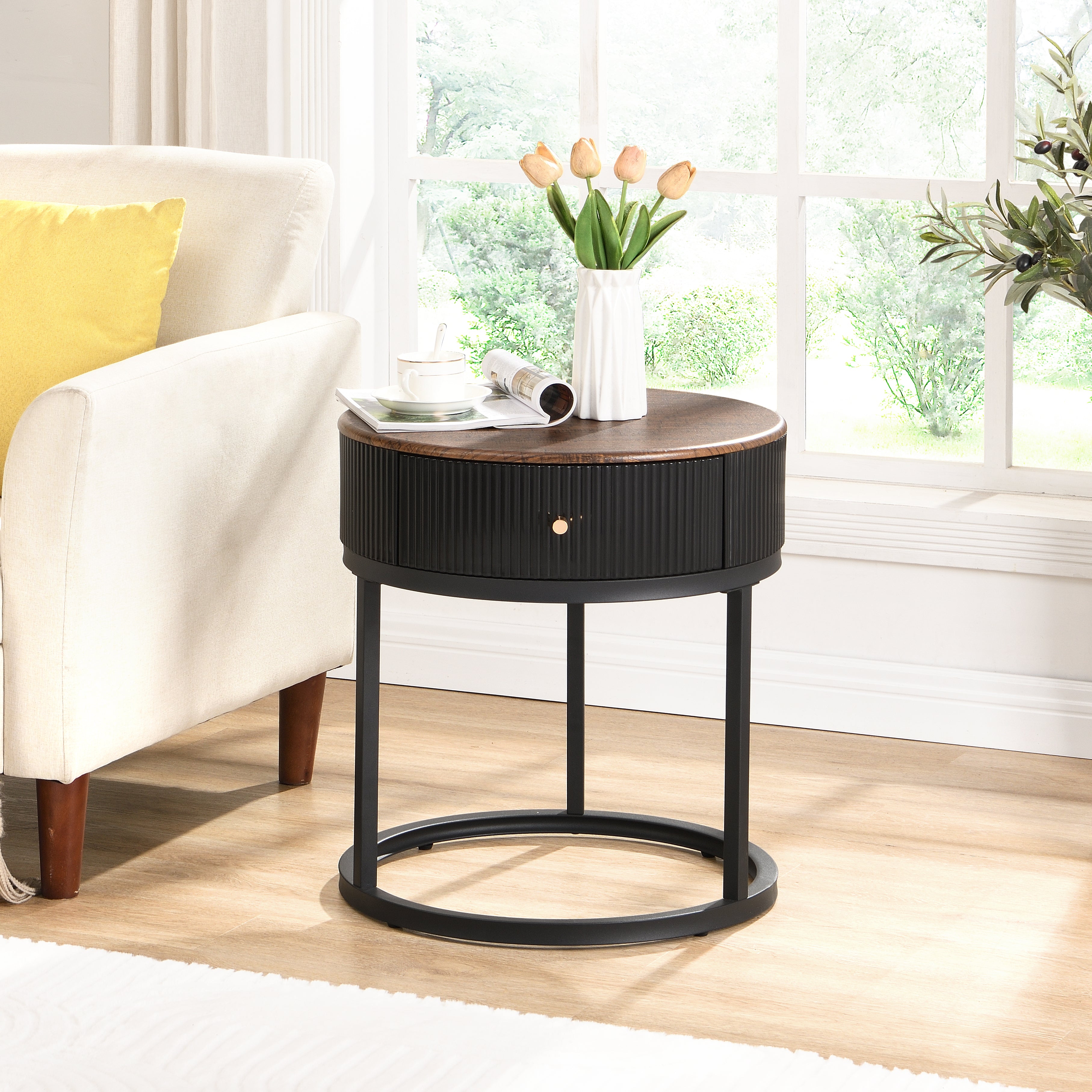 Round Wood End Table (Black)