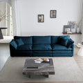 Mid-Century 3-Seat Chenille Sofa with 2 Armrest Pillows and 3 Toss Pillows (Blue)