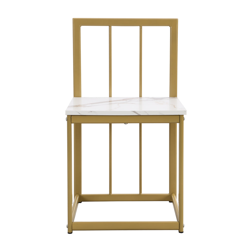 Modern 7-Piece Dining Table Set with Faux Marble (White/Gold)