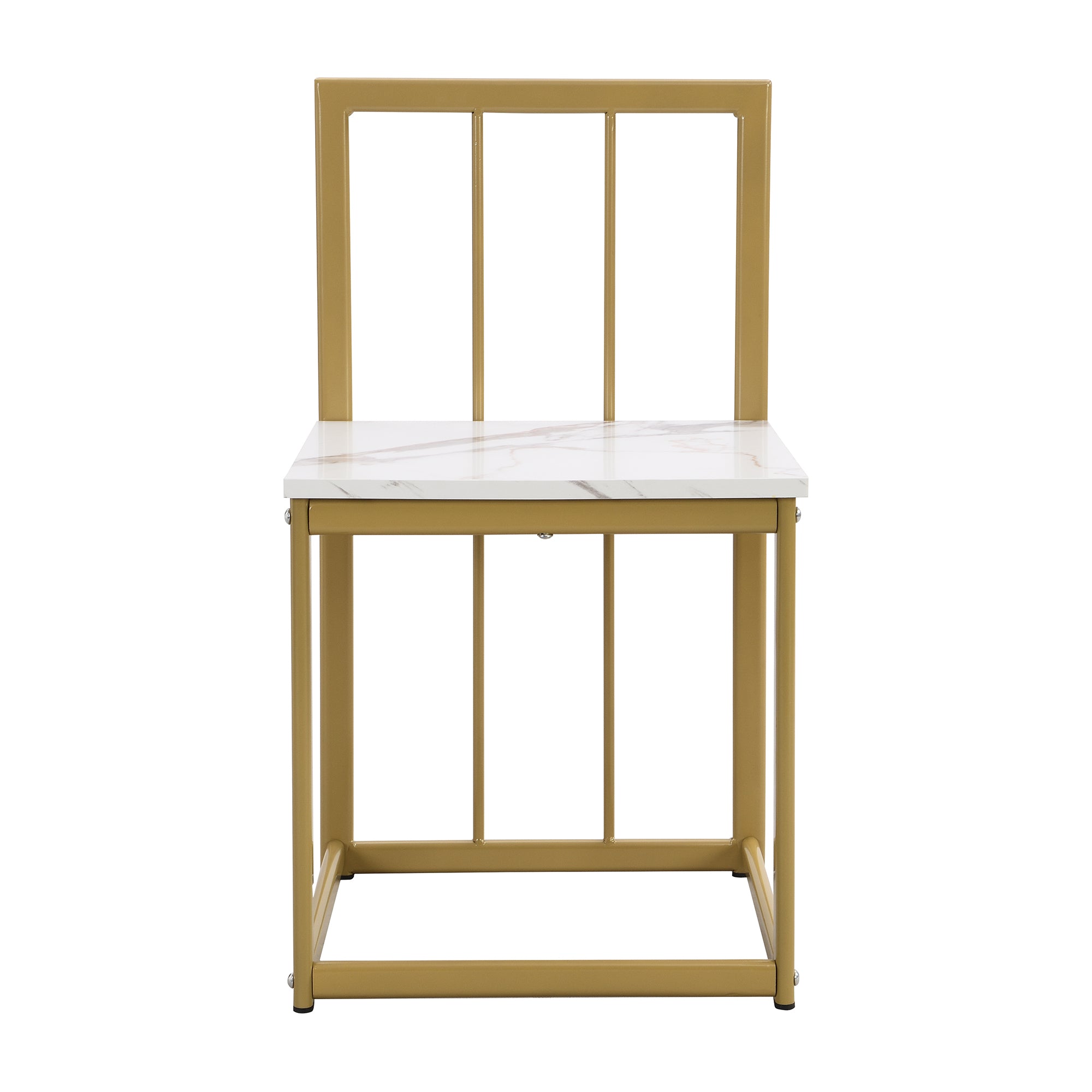 Modern 7-Piece Dining Table Set with Faux Marble (White/Gold)