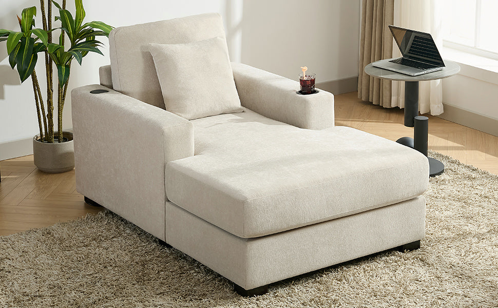 Oversized Chenille Chaise Lounger (Cream)