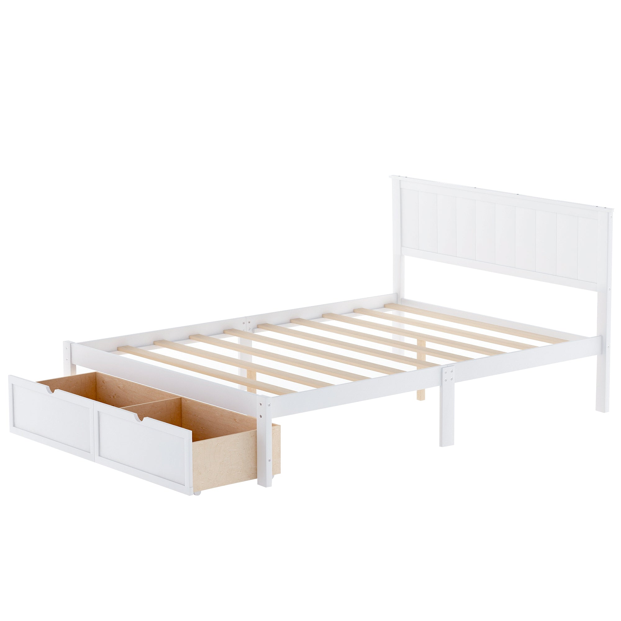 Full Size Platform Bed w/ Under-bed Drawers (White)