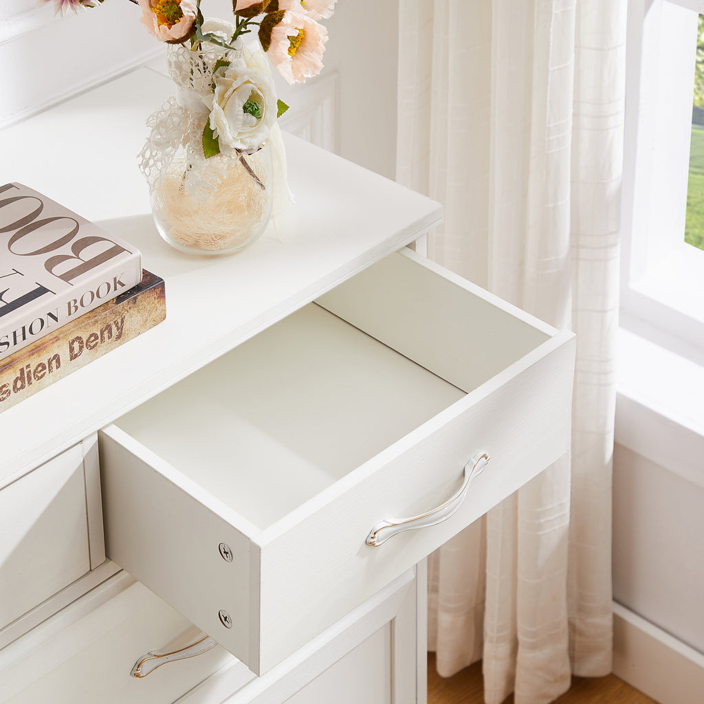 9 Drawer Dresser w/ Antique Handles (White)