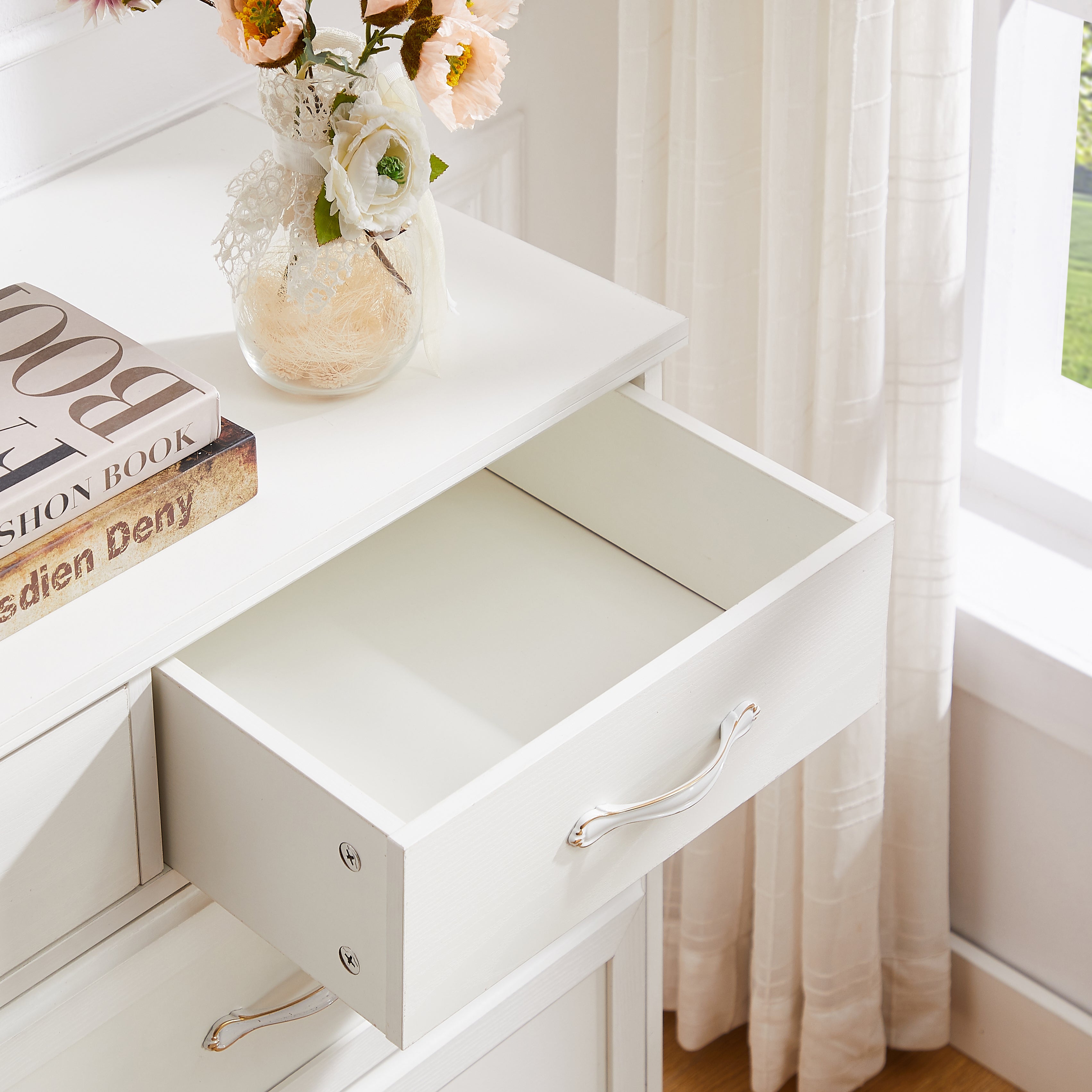9 Drawer Dresser w/ Antique Handles (White)