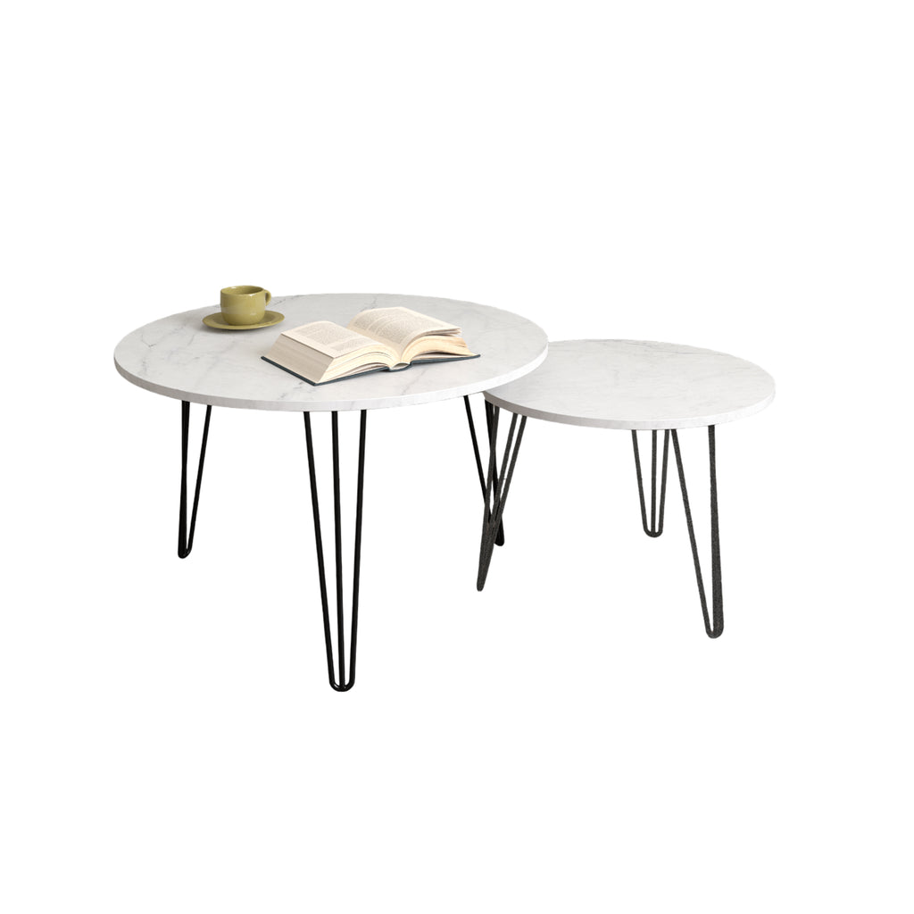 2 Set Round Nesting Coffee Table (White)