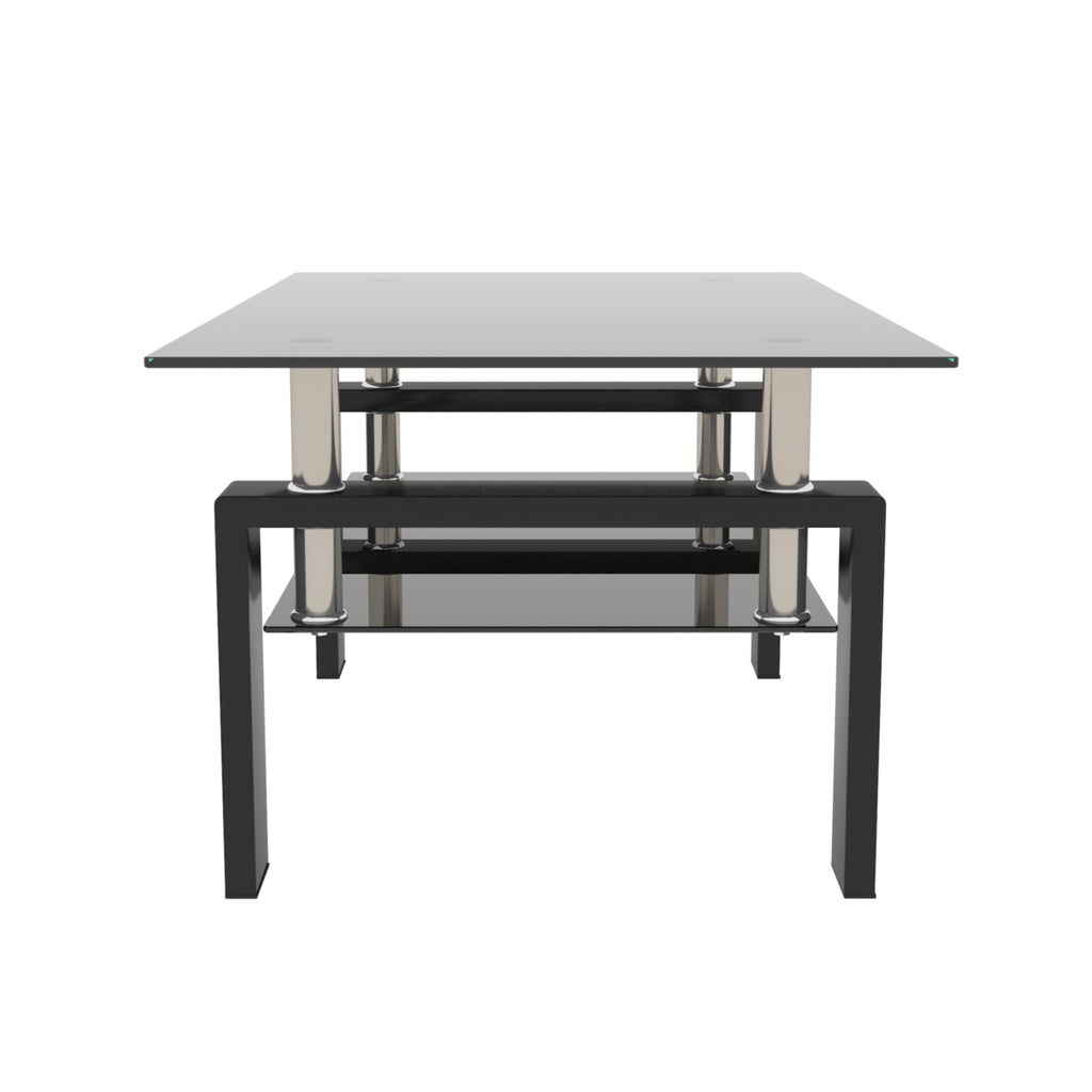 Modern 2-Layer Rectangle Black Glass Coffee Table