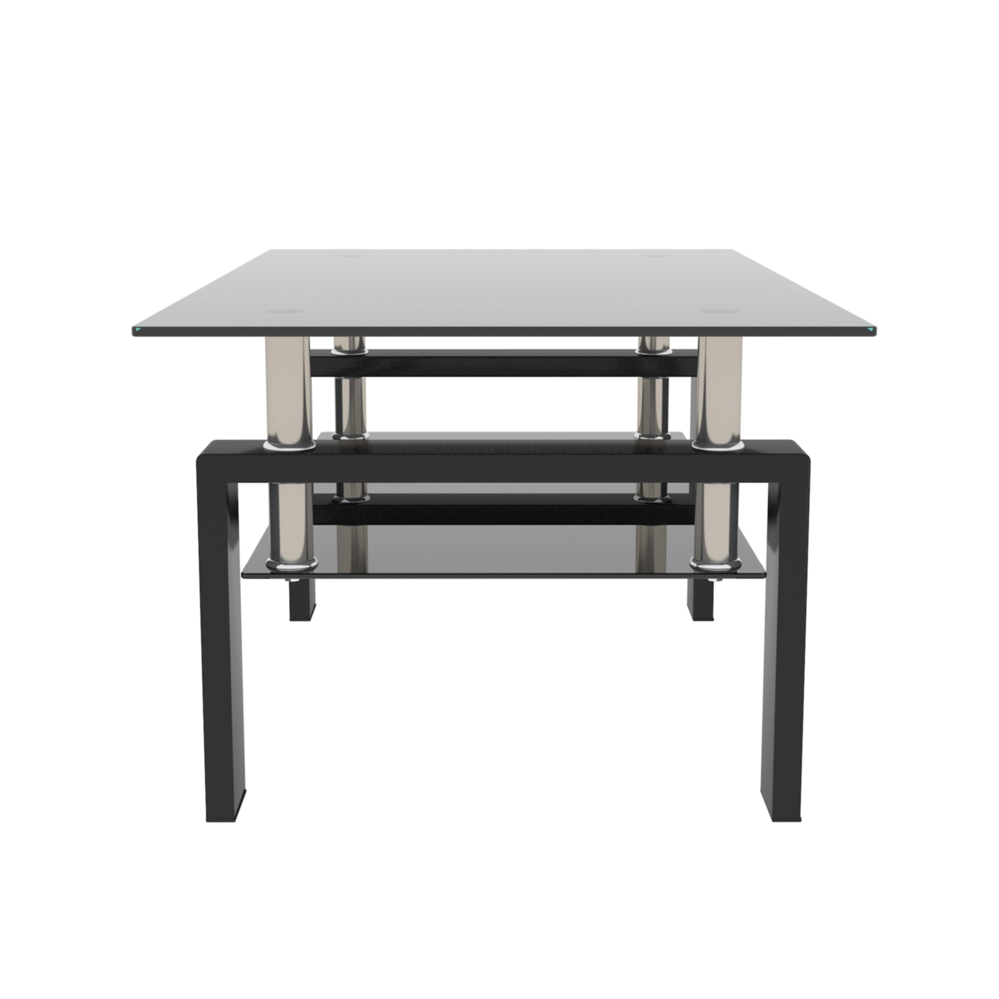 Modern 2-Layer Rectangle Black Glass Coffee Table