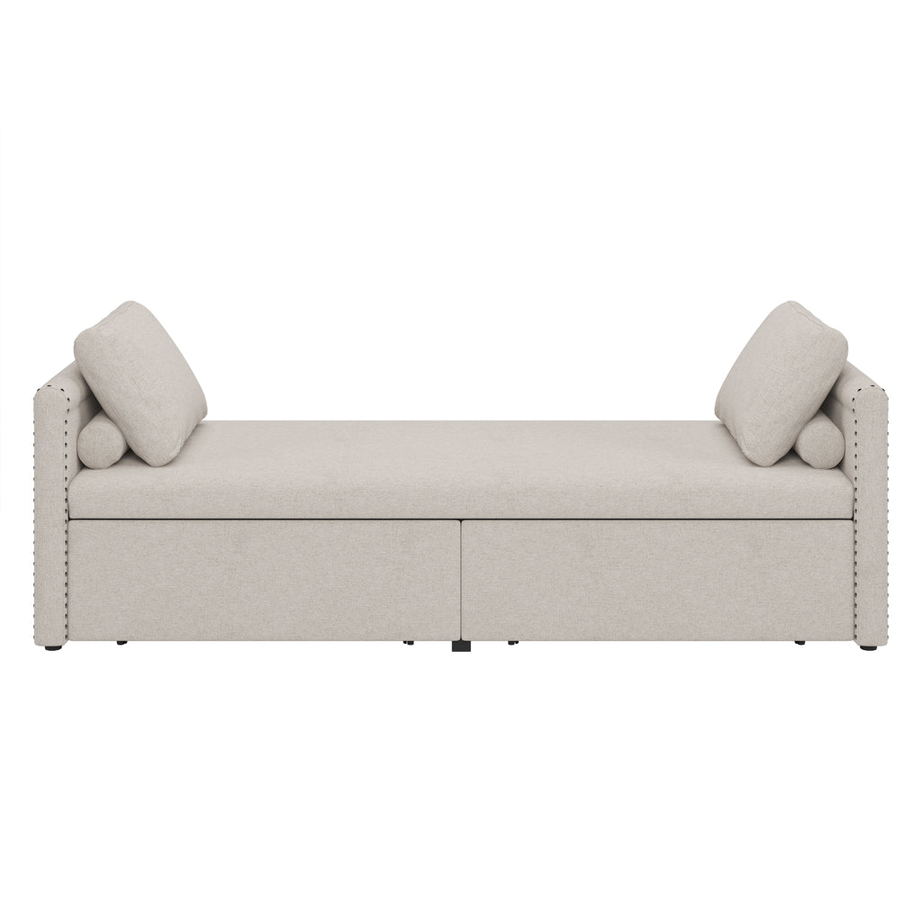 Modern Lounge Chair Sofa Bed w/ 2 Drawers - without mattress (Beige)