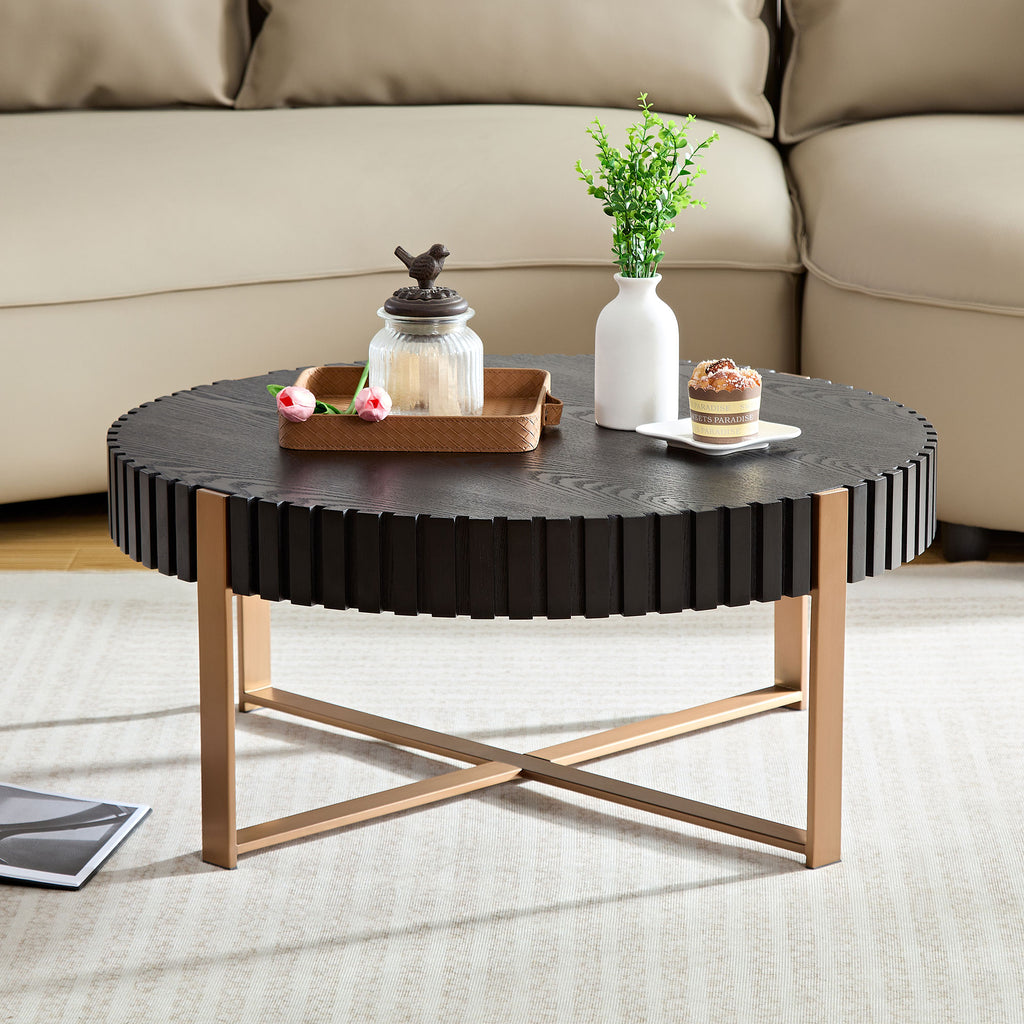Modern Handcraft Drum Coffee Table (Black)