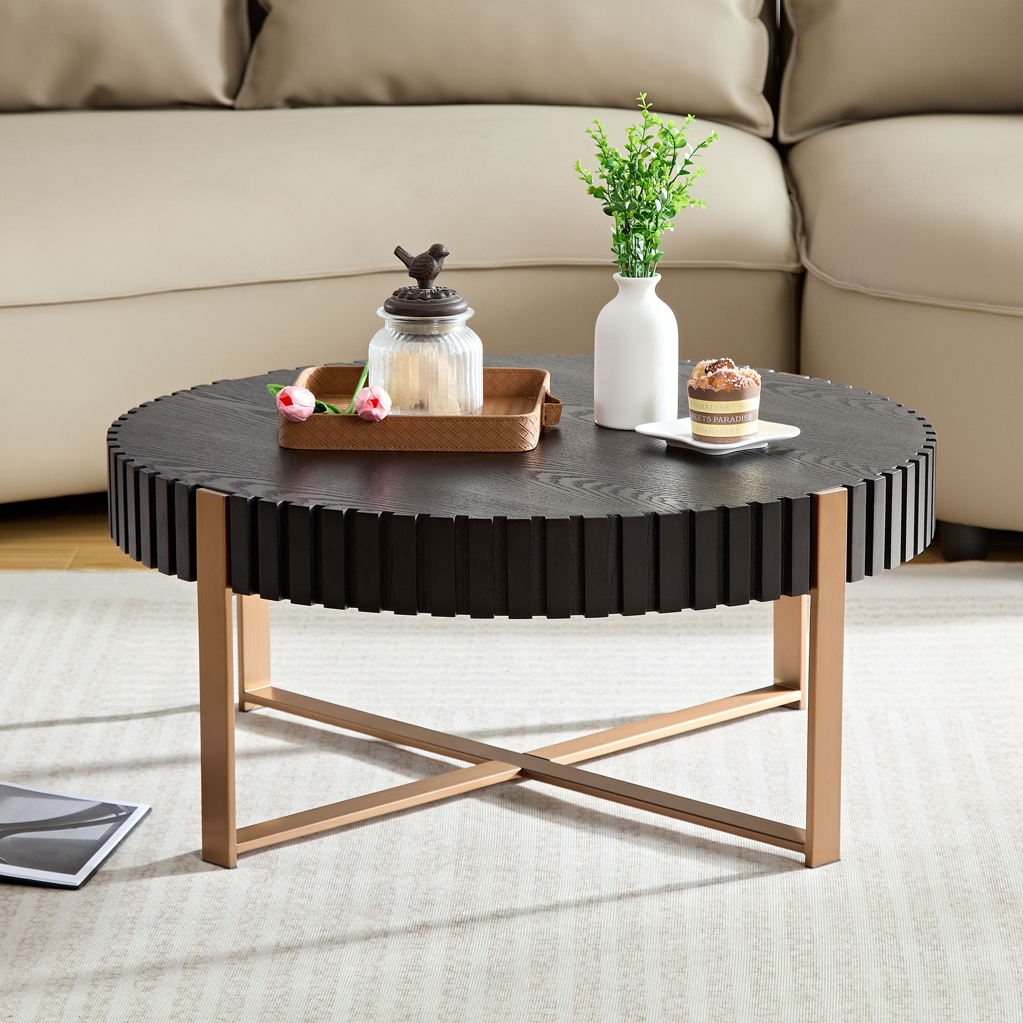 Modern Handcraft Drum Coffee Table (Black)