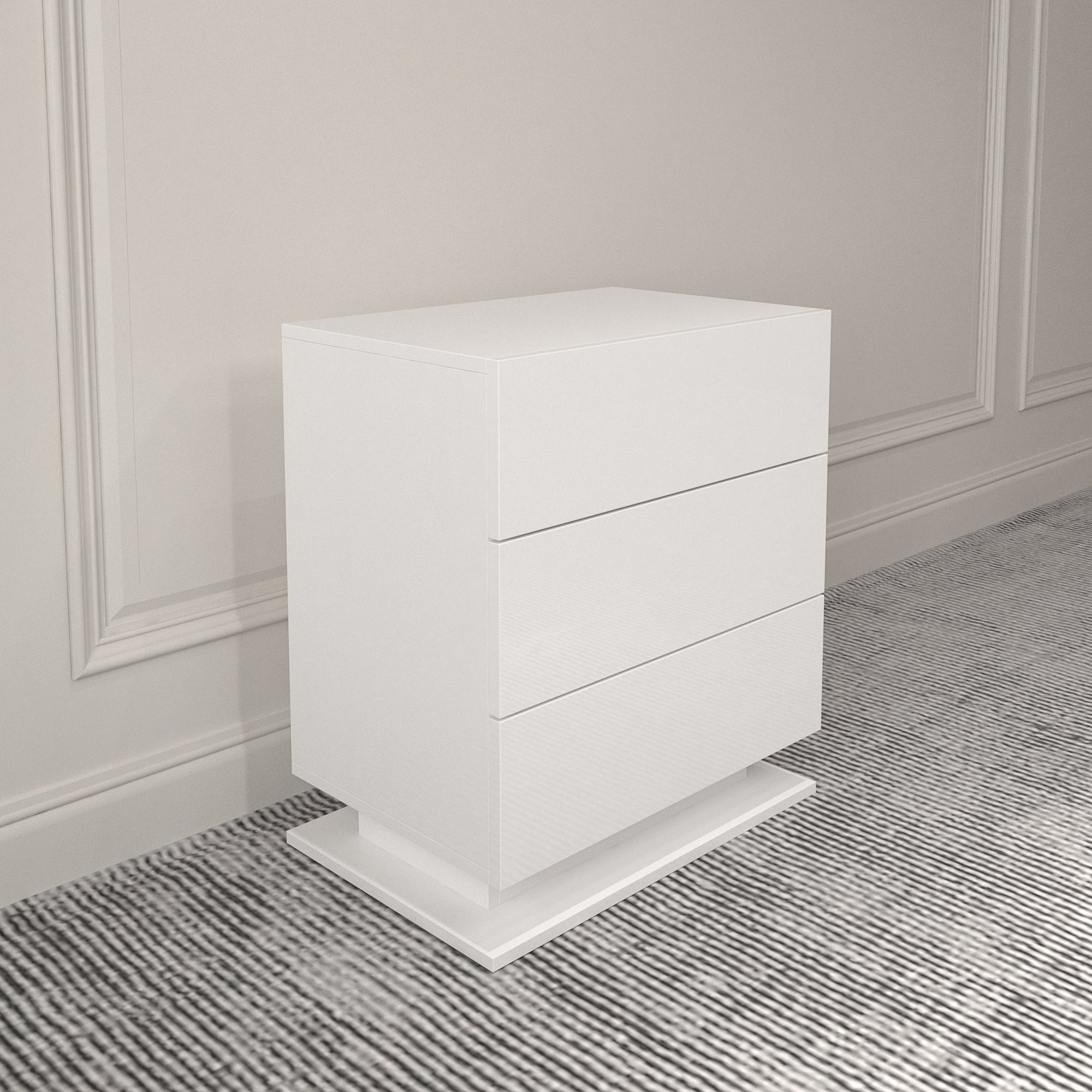 LED Nightstand with 3 drawers (White)