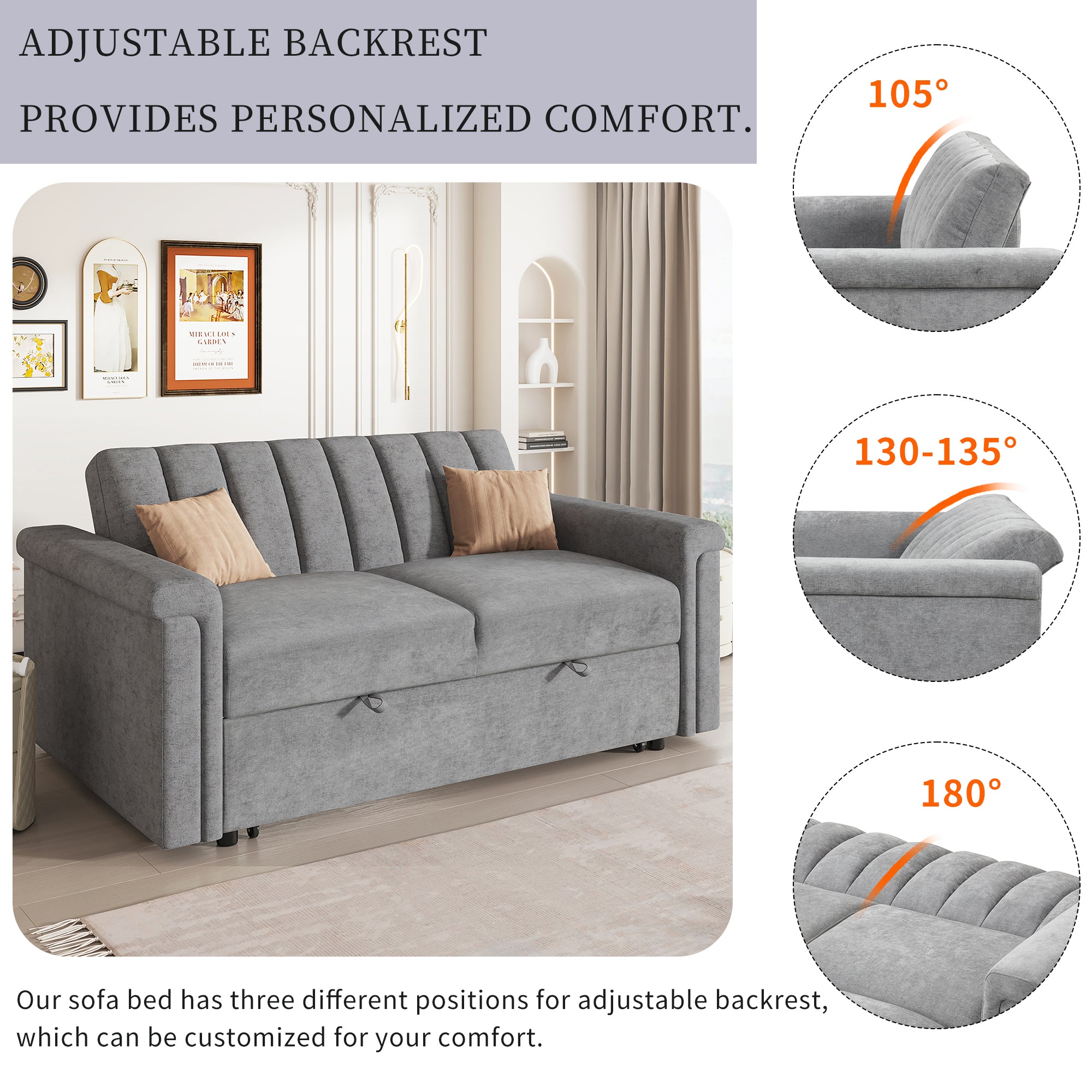 U_STYLE Convertible Sofa Bed (Gray)
