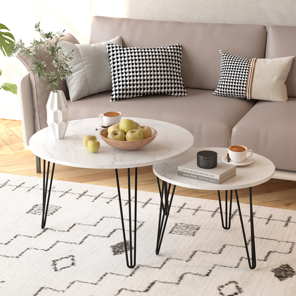 2 Set Round Nesting Coffee Table (White)