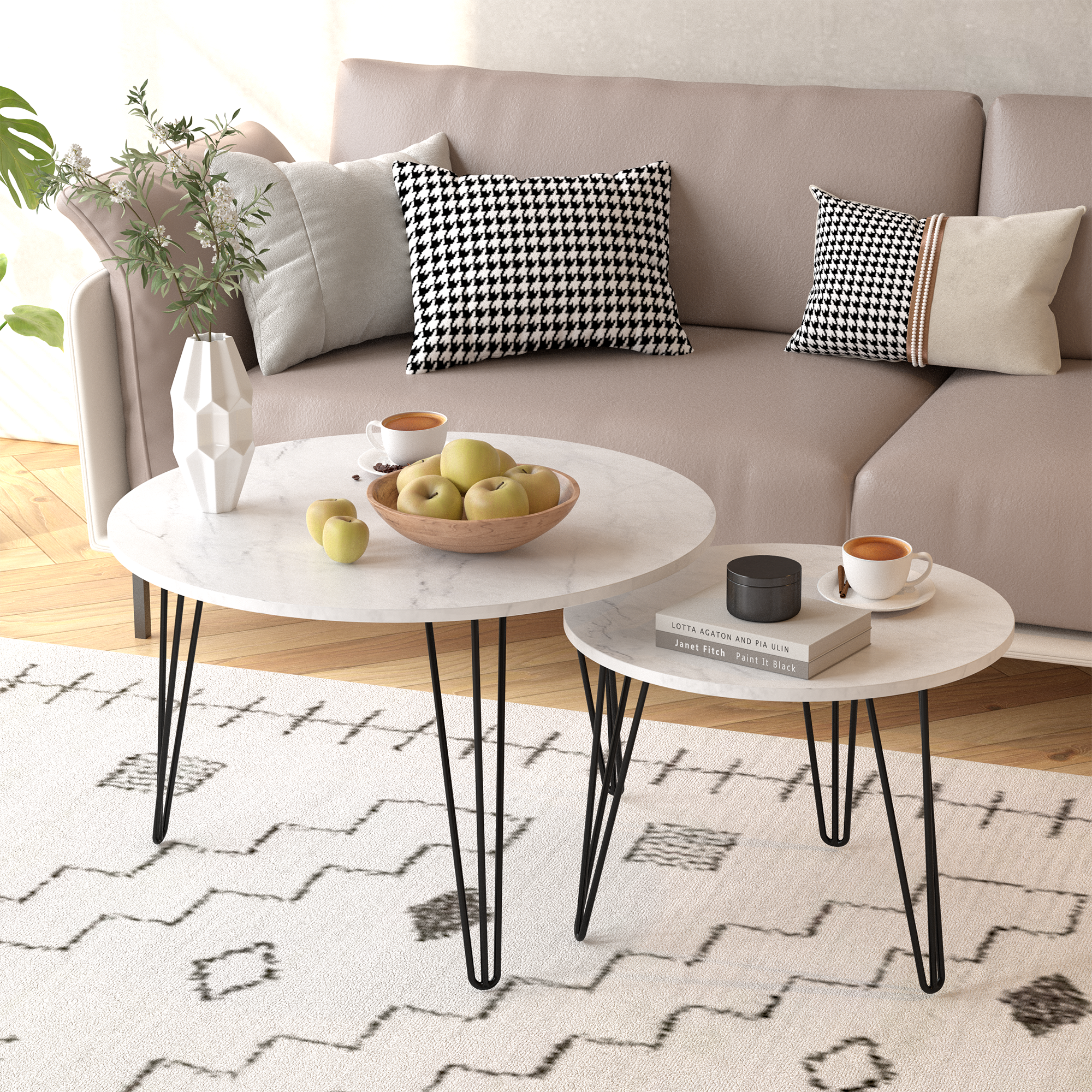 2 Set Round Nesting Coffee Table (White)