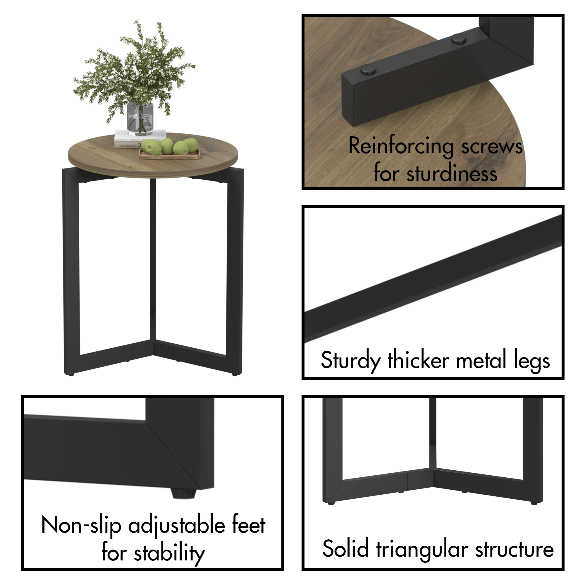 Round Accent End Table w/ Sturdy Metal Frame