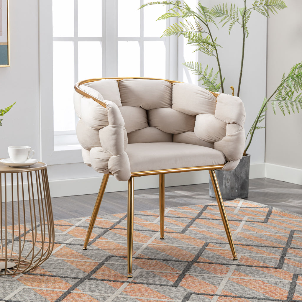 Luxury velvet single sofa bedroom chair (Beige)