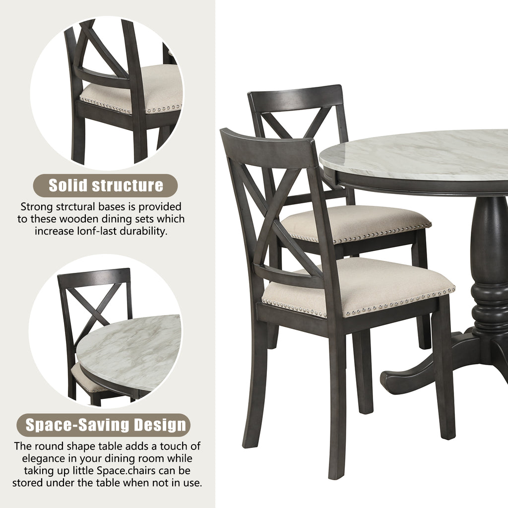 Orisfur 5 Piece Solid Wood Dining Table (Gray)