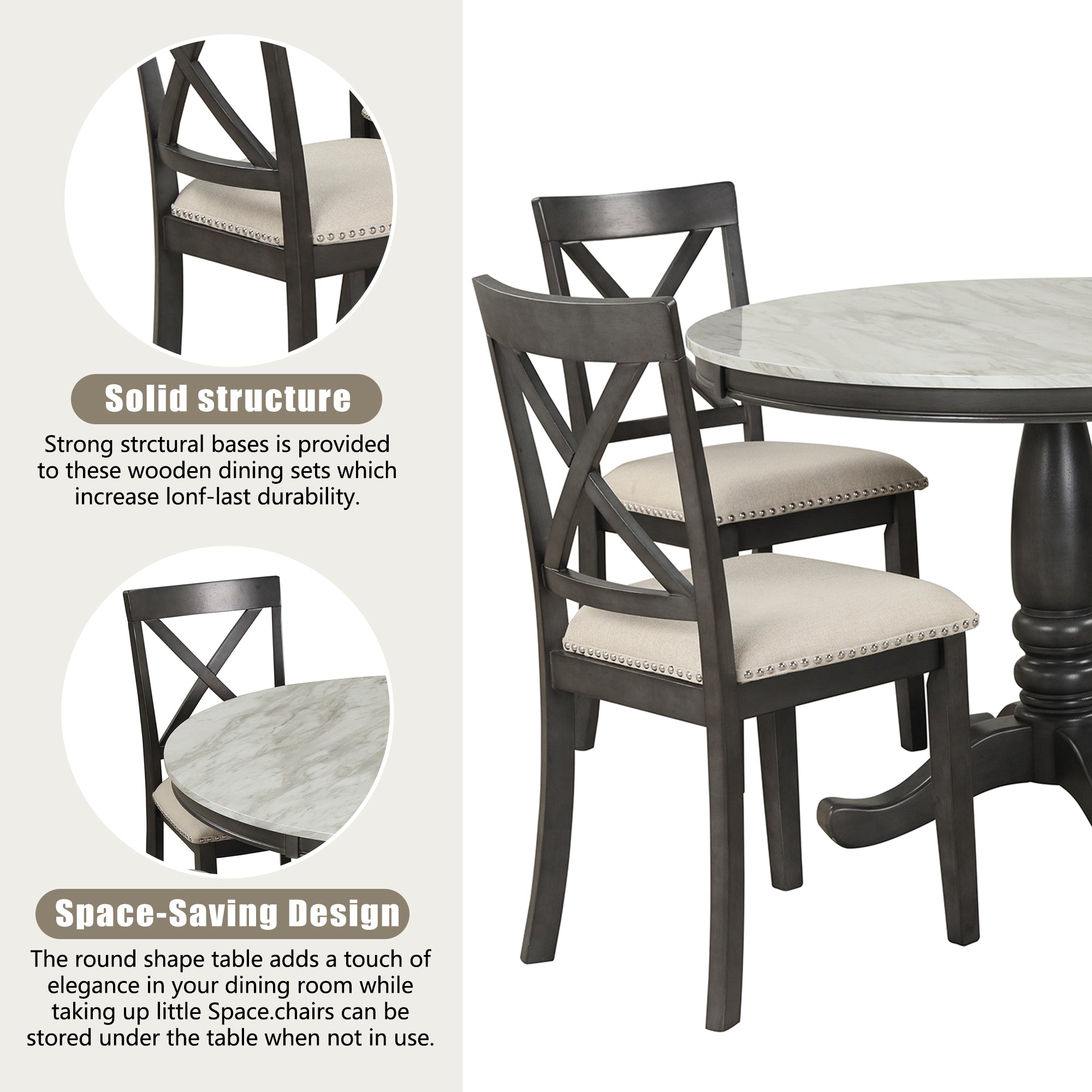 Orisfur 5 Piece Solid Wood Dining Table (Gray)
