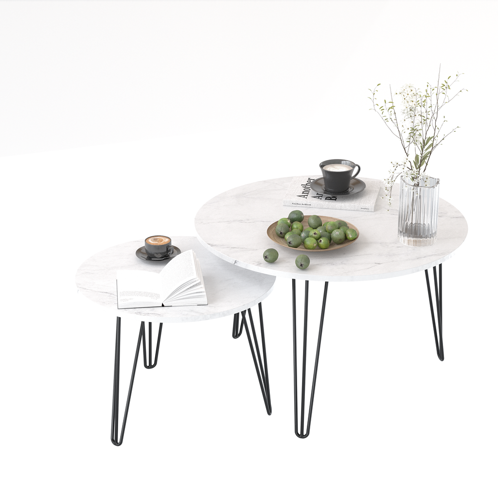 2 Set Round Nesting Coffee Table (White)