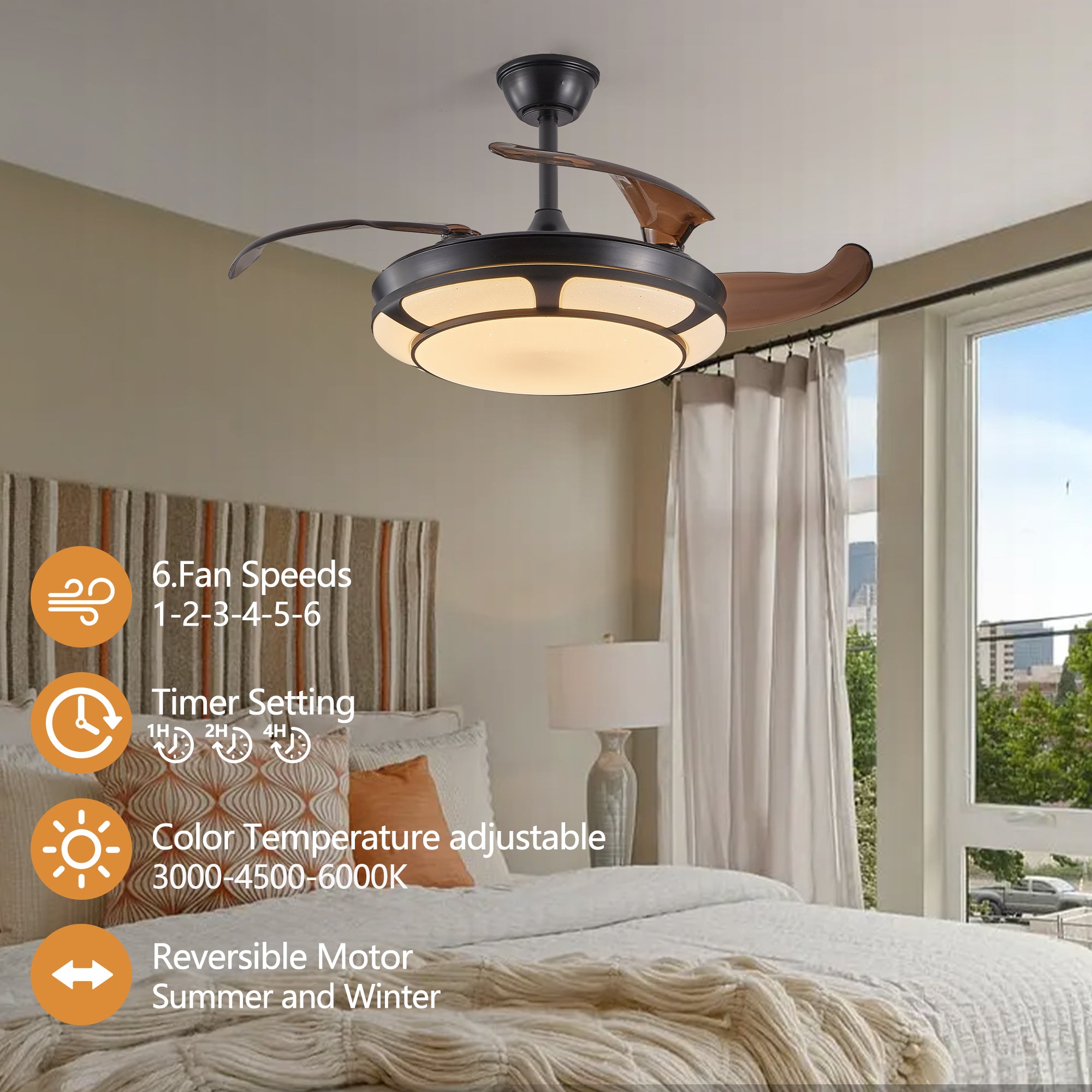 Modern Minimalist Invisible Retractable Ceiling Fan With LED Light