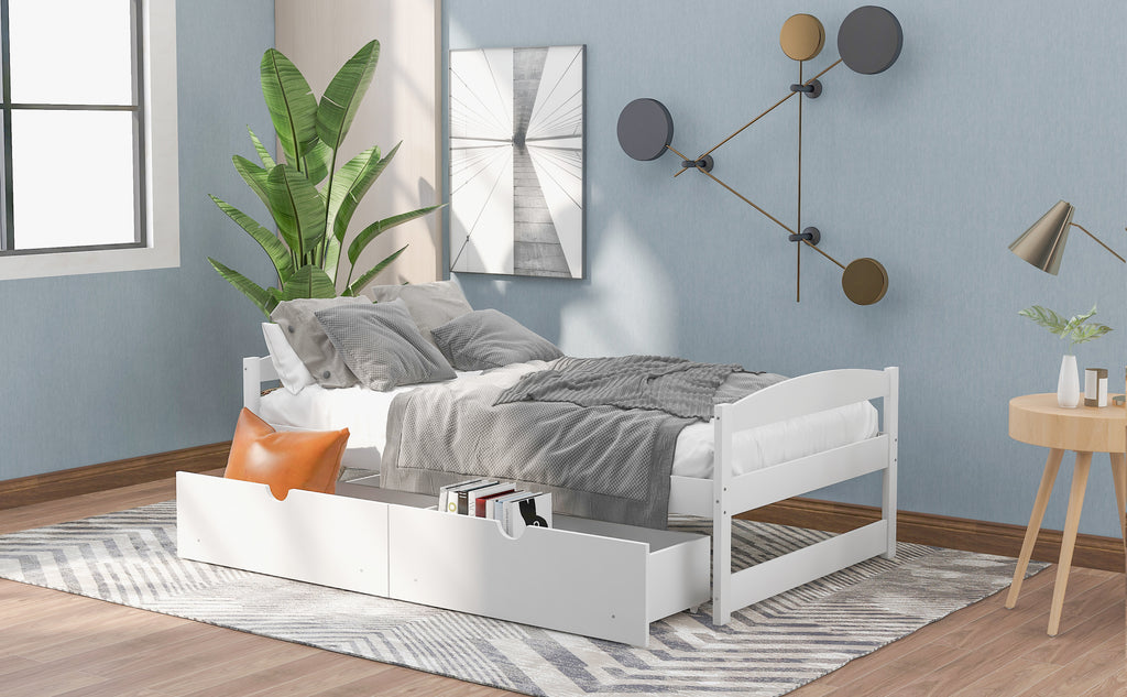 Twin size platform bed w/ two drawers (White)