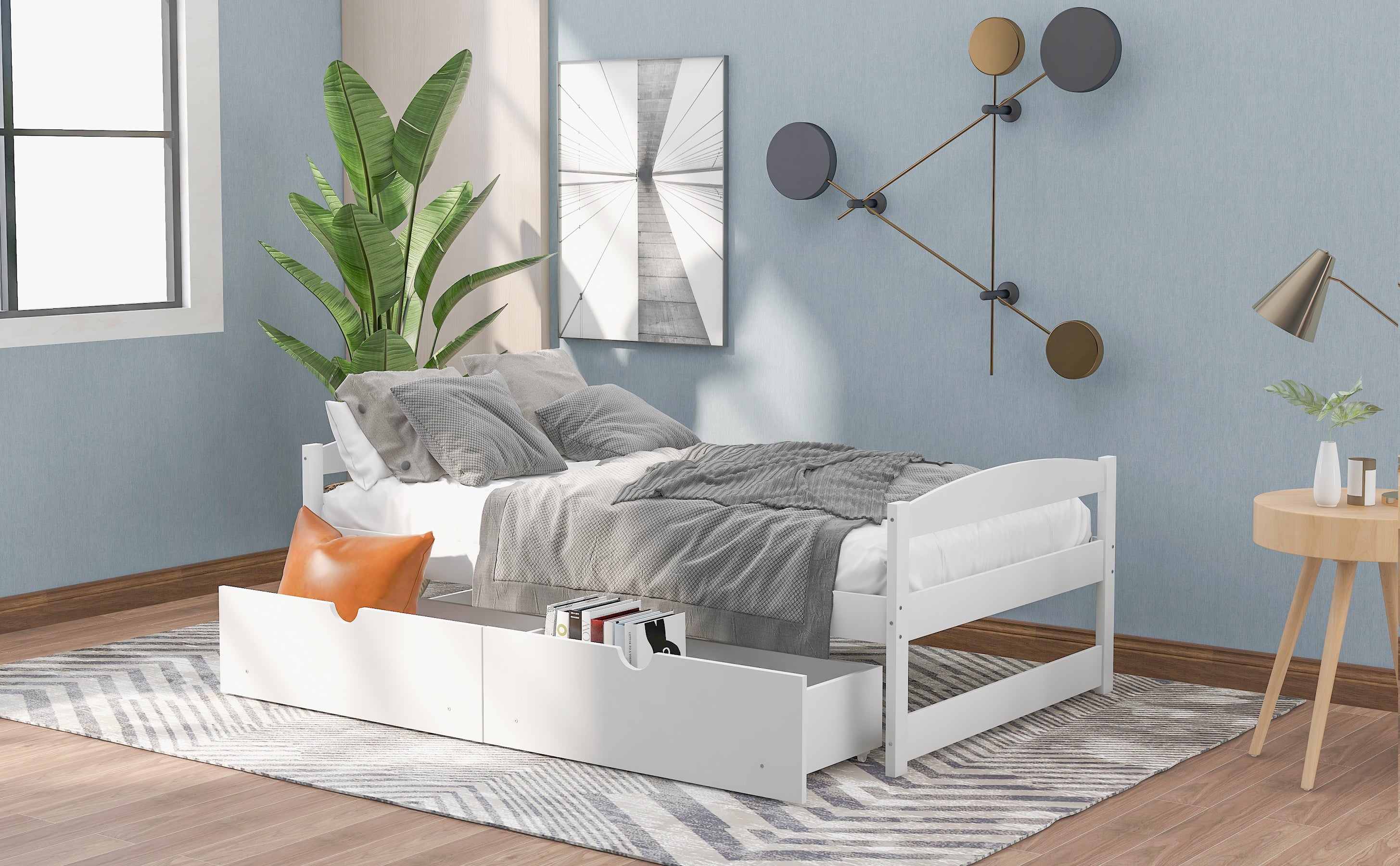 Twin size platform bed w/ two drawers (White)