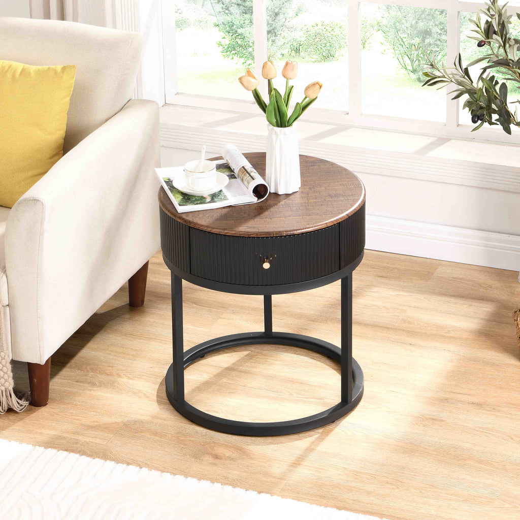 Round Wood End Table (Black)