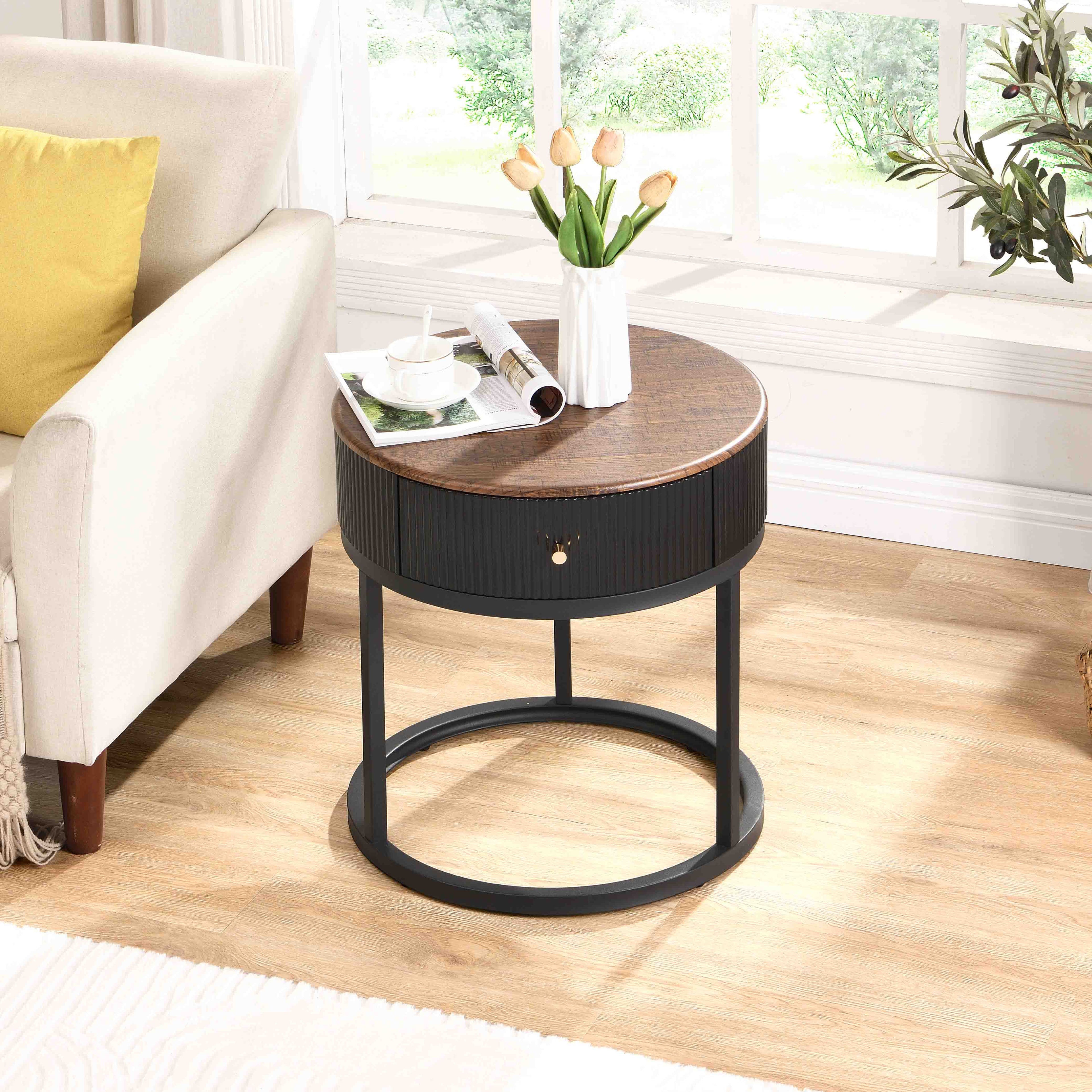 Round Wood End Table (Black)