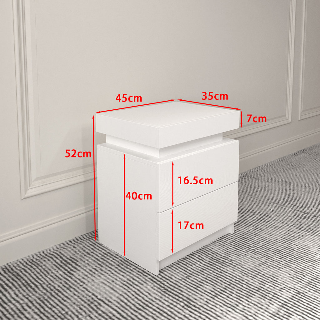Modern LED Nightstand w/ 2 Drawers (White)