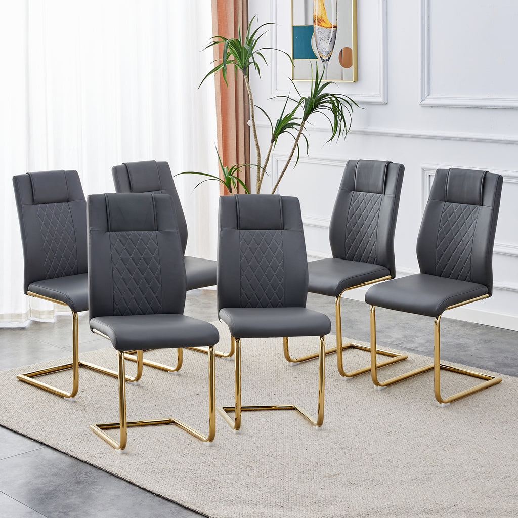 Set of 6 Chic Faux Leather Cushioned Chairs w/ Metal Legs (Gray)