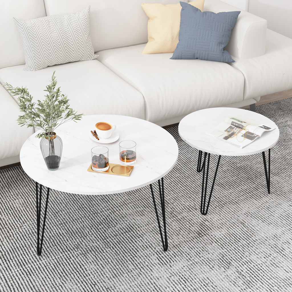 2 Set Round Nesting Coffee Table (White)