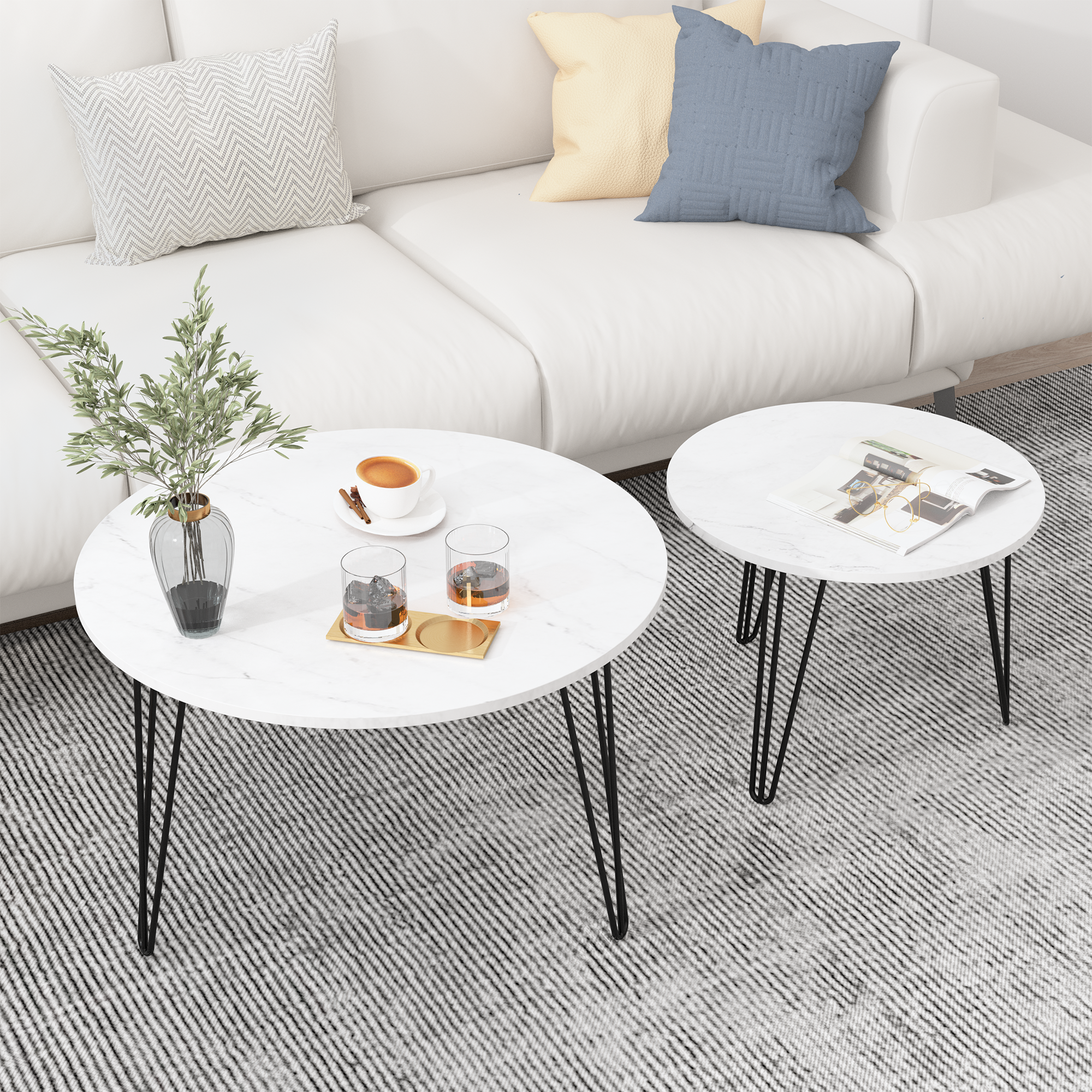2 Set Round Nesting Coffee Table (White)