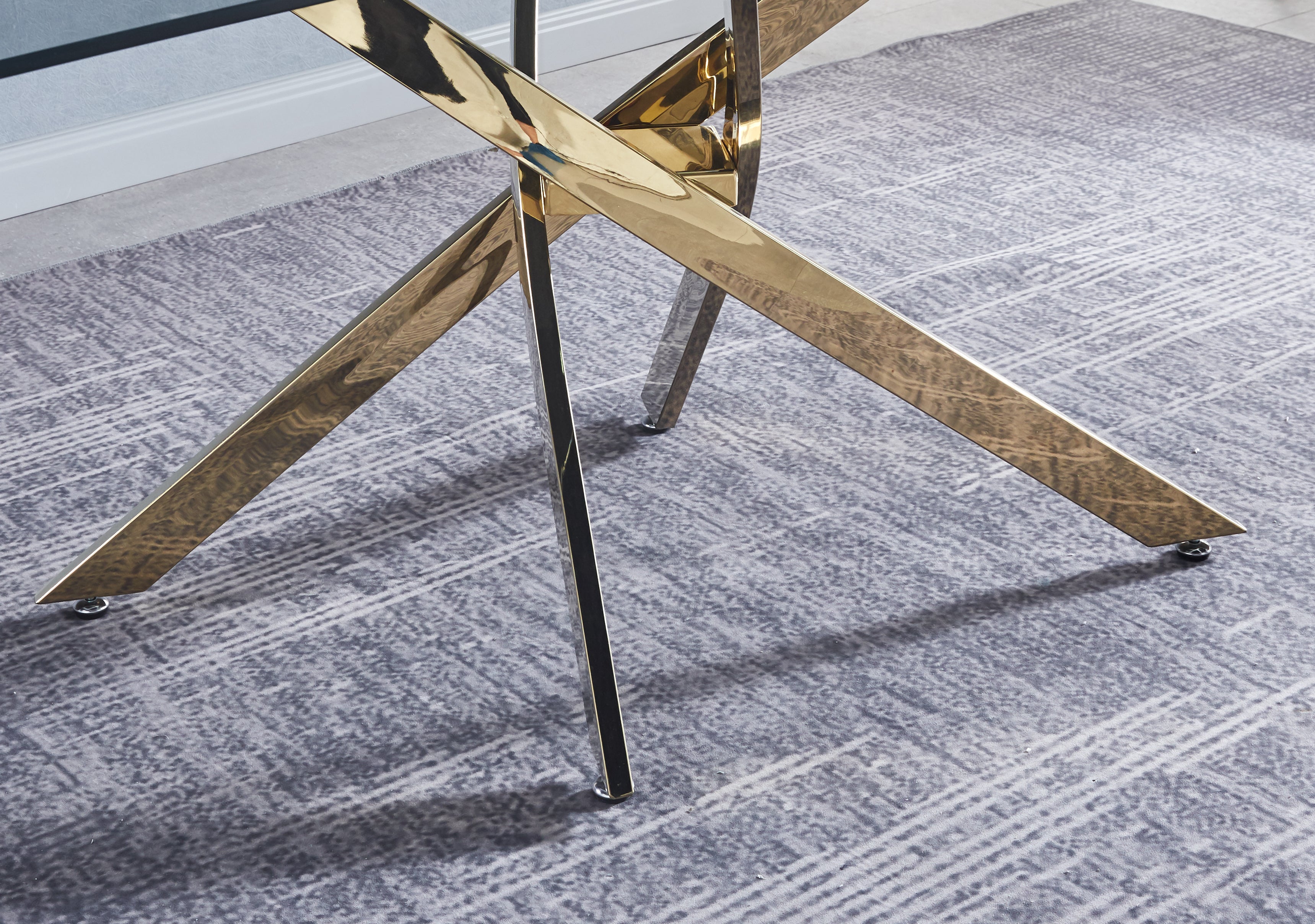 Modern Rectangular Tempered Glass Dining Table (Gold)