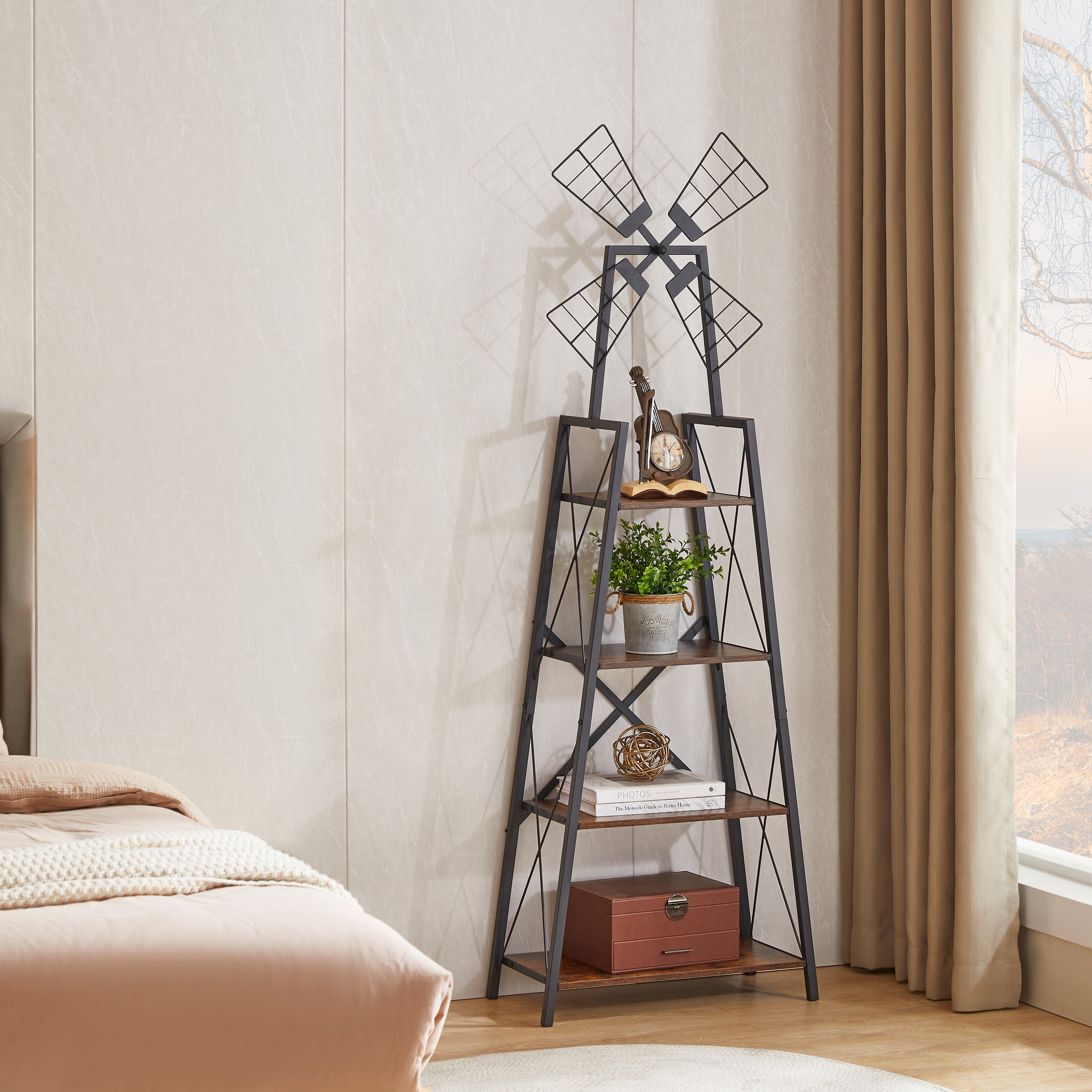 4-Tier Narrow Book Shelf (Brown and Black)