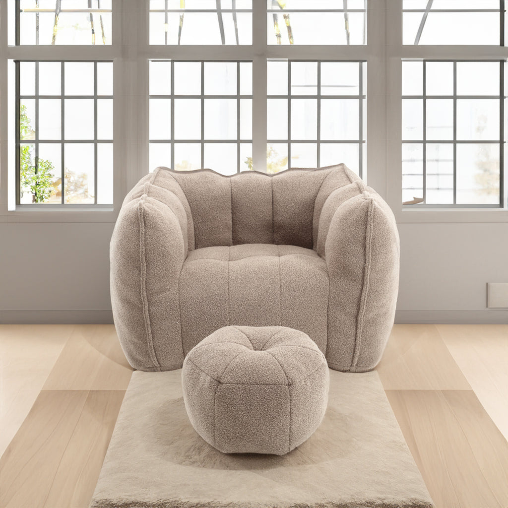 Plush Foam Lounger w/ Ottoman (Coffee)