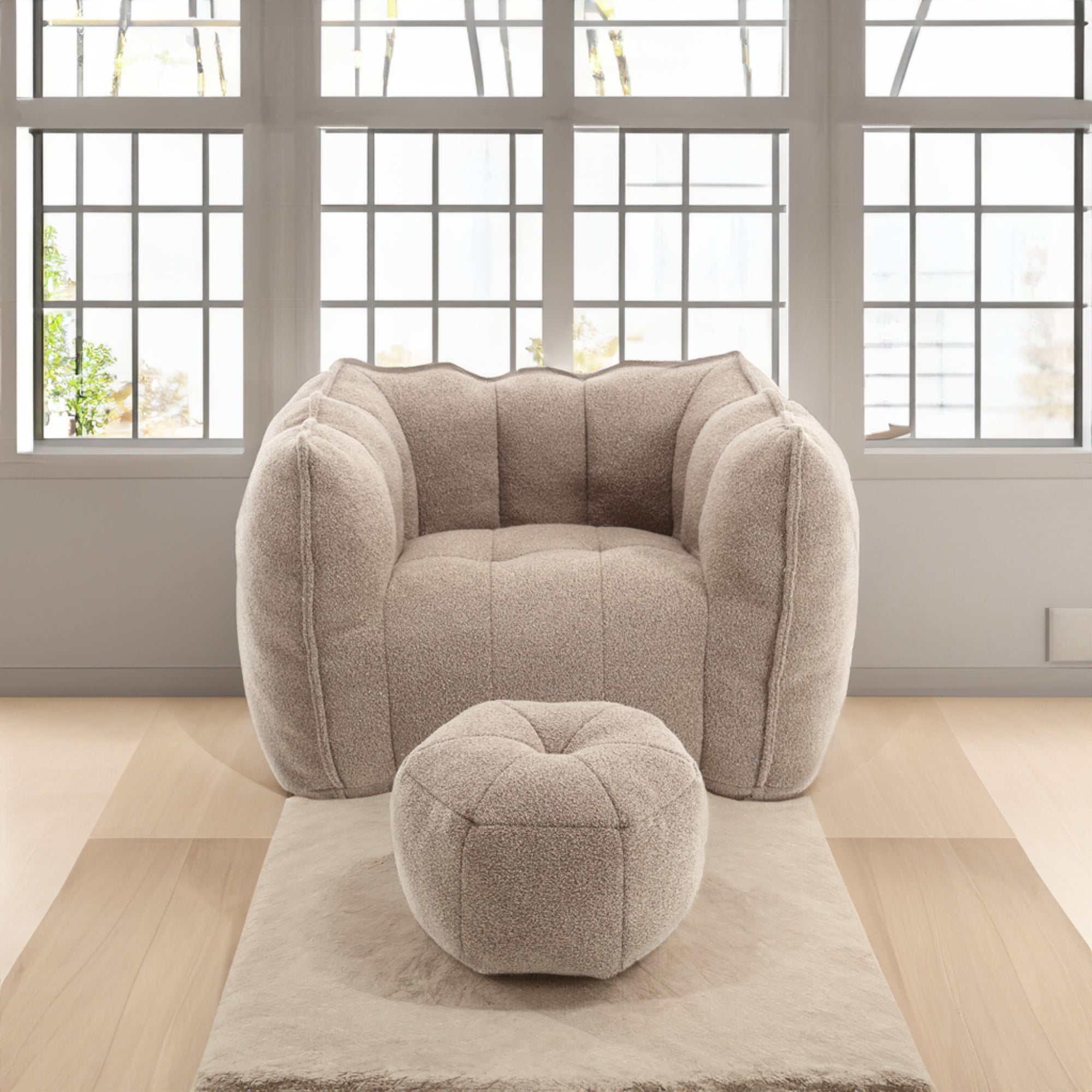 Plush Foam Lounger w/ Ottoman (Coffee)