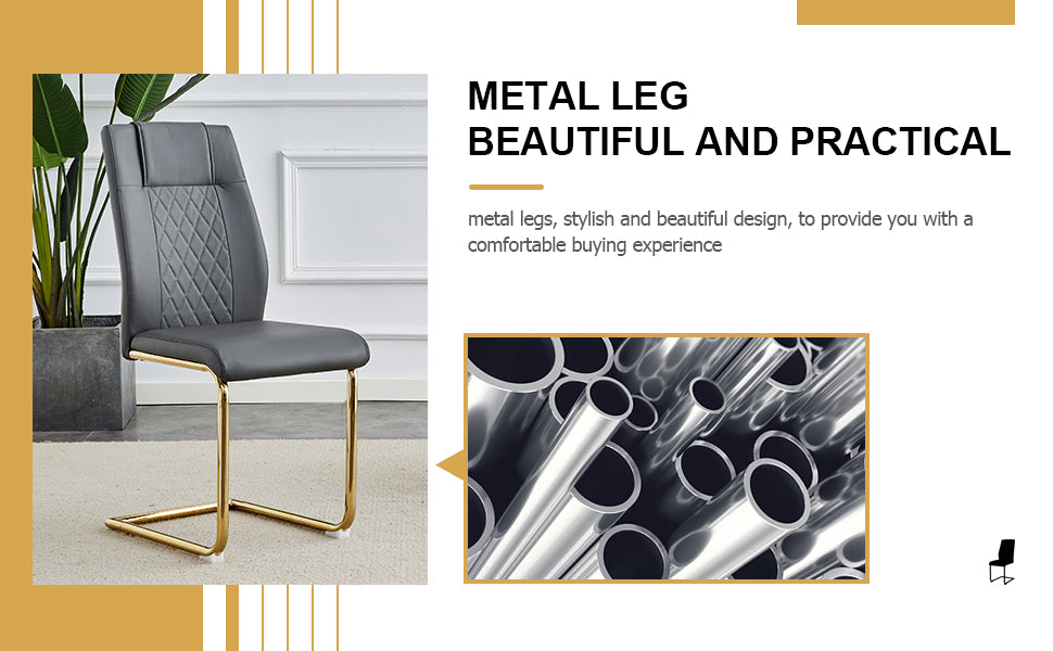 Set of 6 Chic Faux Leather Cushioned Chairs w/ Metal Legs (Gray)
