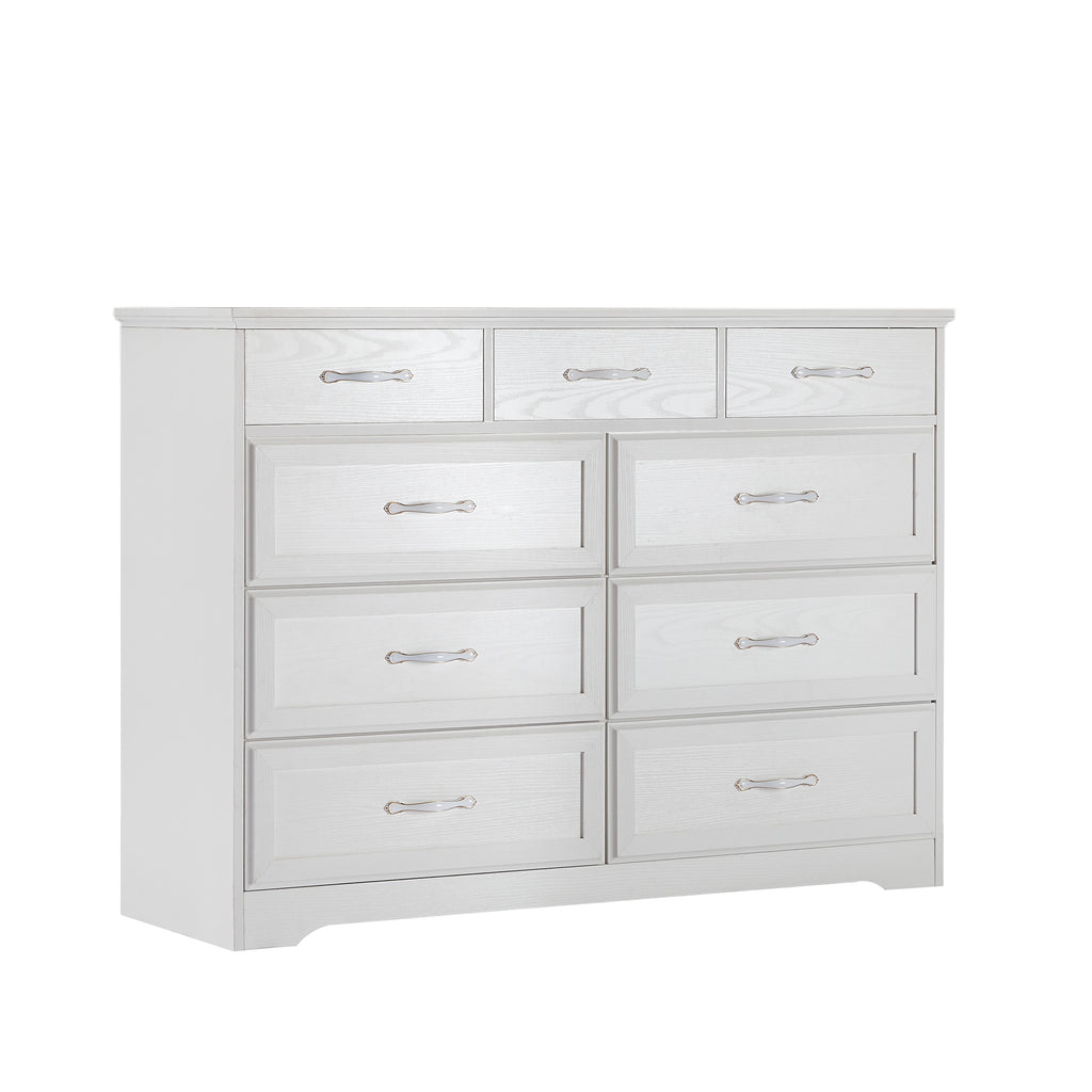9 Drawer Dresser w/ Antique Handles (White)