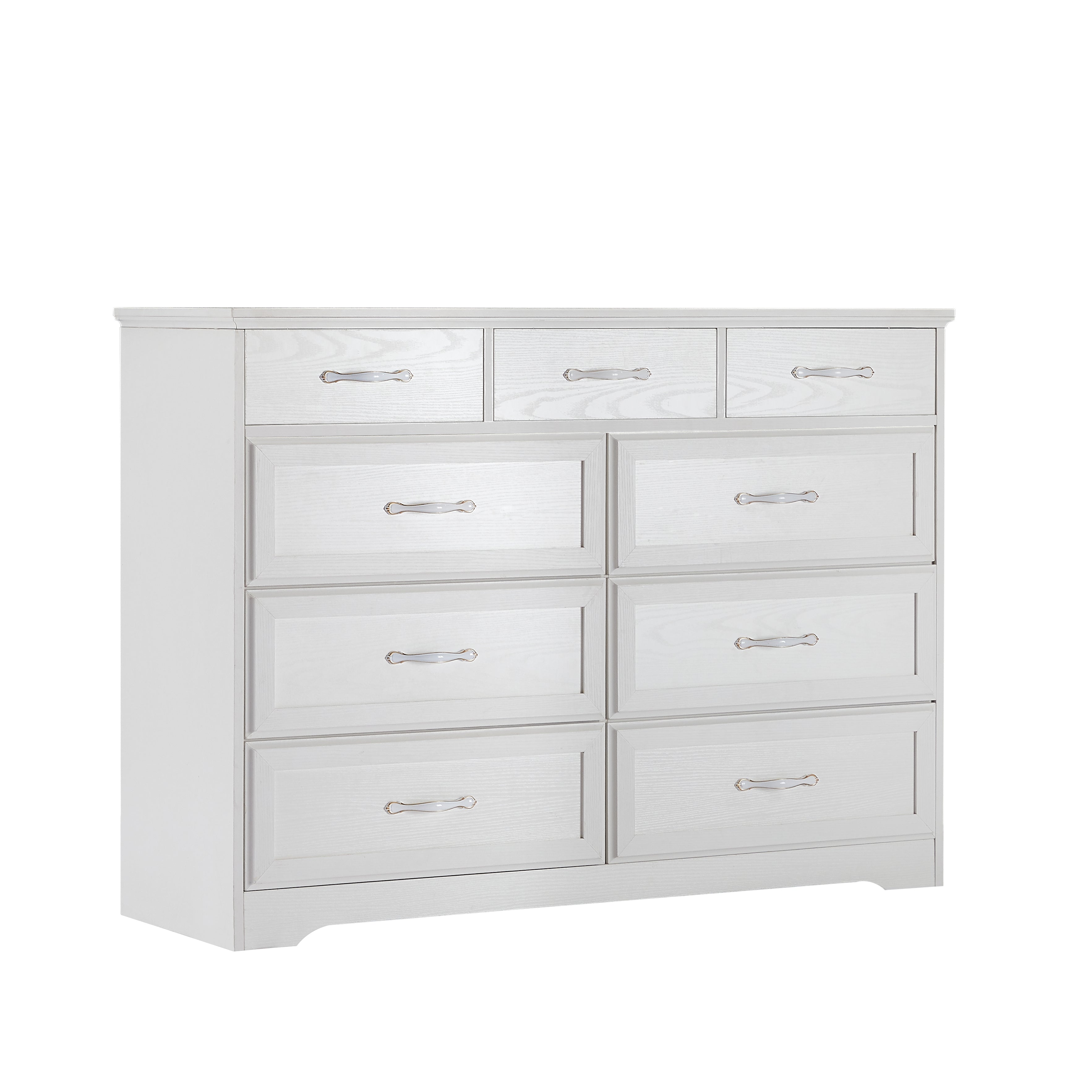 9 Drawer Dresser w/ Antique Handles (White)