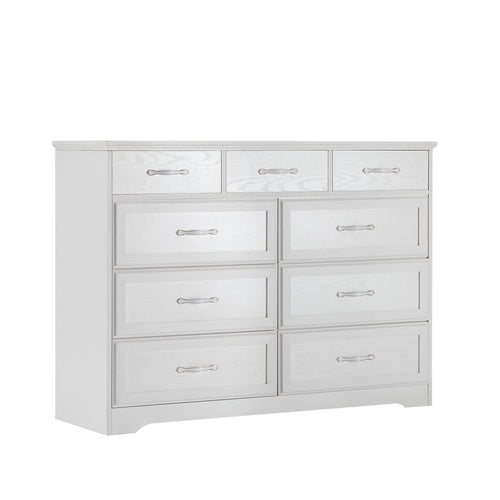 9 Drawer Dresser w/ Antique Handles (White)