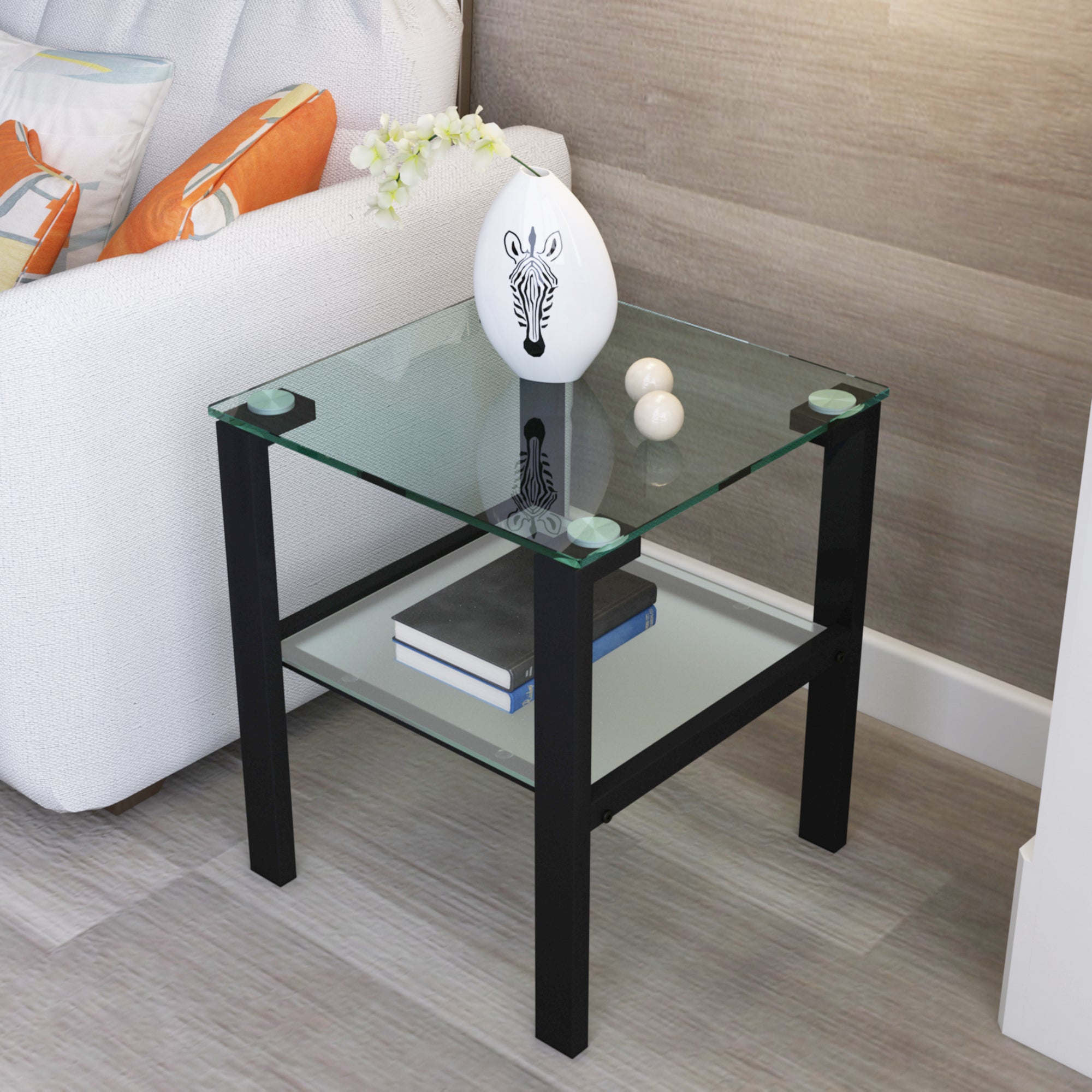 Simple 2 Layer Glass End Table
