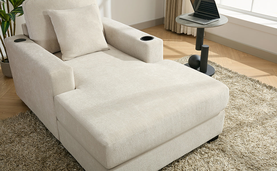 Oversized Chenille Chaise Lounger (Cream)