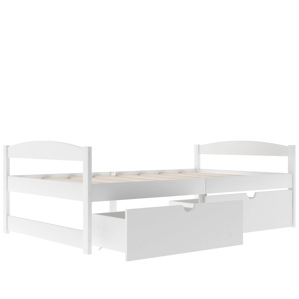Twin size platform bed w/ two drawers (White)